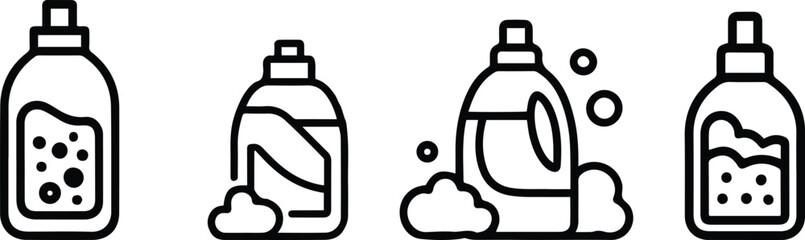 Laundry Detergent and Cleaning Liquid Icon Set, Household Supplies Outline Symbols