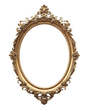 Ornate golden oval frame with floral details on a black background