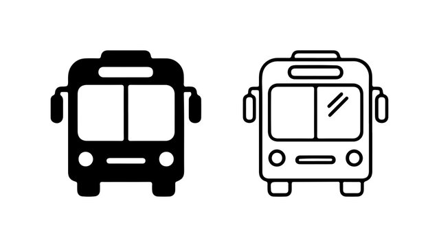 A pair of bus icons shown from the front, one solid black glyph and one thin outline.