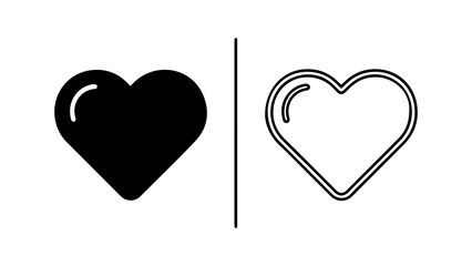 A set of two heart icons, one solid black and one a simple black outline, isolated on a white background.
