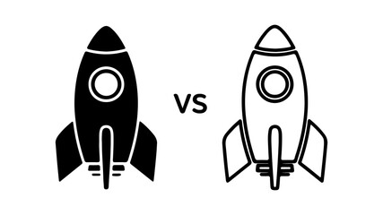 A comparison of two rocket ship icons, one solid black glyph and one black outline style.