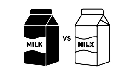 Monochrome graphic illustration comparing a black milk carton versus a white milk carton.