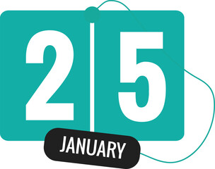 25 January Daily Calendar Icon in flat design style green and white