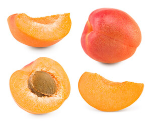 cut of apricot fruits isolated on white background. clipping path