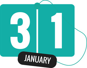 31 January Daily Calendar Icon 3d style red and white with light blue background