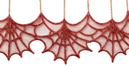 Decorative spiderweb curtain with glitter accents, isolated on white background