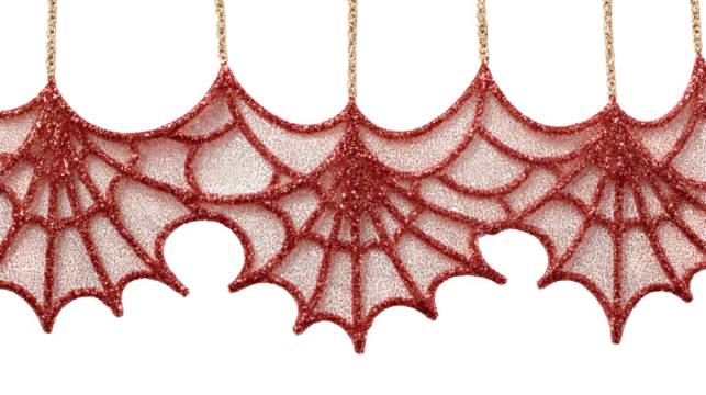 Decorative spiderweb curtain with glitter accents, isolated on white background