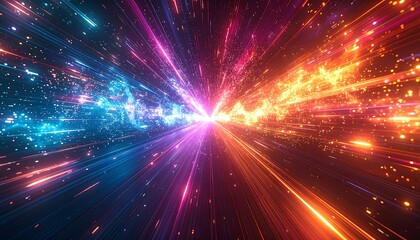 Naklejka premium Abstract dynamic explosion of light in vibrant blue and orange hues