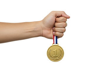 Gold Medal Awarded to Champion isolated on white and transparent background