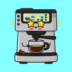 Cute kawaii coffee machine making fresh espresso
