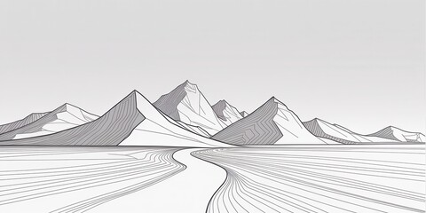 Stunning minimalist mountain landscape with winding road, perfect for travel blog or adventure branding, creating a sense of serene exploration and discovery