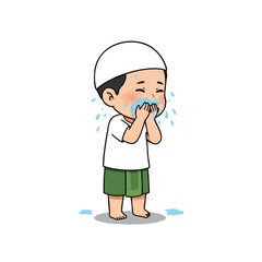 Obraz premium a little Muslim boy performing wudhu at a small water tap