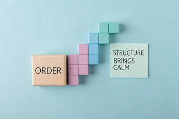 Conceptual image blocks form a staircase, labeled "Order" and "Structure Brings Calm