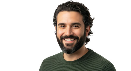 Obraz premium Smiling man with beard and green sweater portrait isolated on transparent background