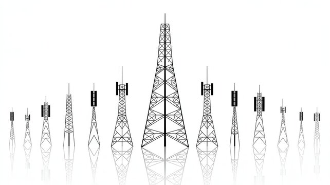 Powerful communication antennas symbolize modern network infrastructure and technology advancement with clean, minimalist design aesthetic for cutting-edge projects