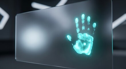 Cutting edge futuristic fingerprint scanning technology for secure biometric access control, modern digital security systems with advanced authentication, bright blue glow