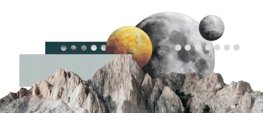 Abstract Multicolor Digital Collage with Glowing Landscape Elements Isolated on Transparent Background, png