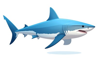 Fototapeta premium A stylized cartoon illustration of a shark with blue and white hues, isolated on a white background