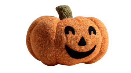 Decorative pumpkin-shaped pillow for Halloween interiors, isolated on white background