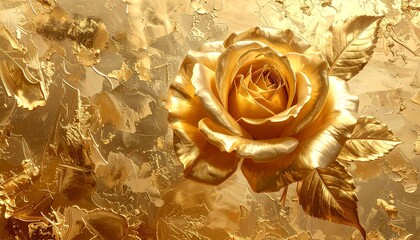 Stunning close-up of a golden rose with detailed petals and leaves