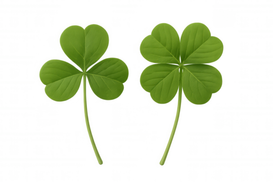 Shamrock and lucky four-leaf clover representing luck, st. Patrick's day, and irish culture on transparent background