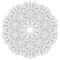 Asian floral mandala for adults coloring book. Vector ethnic circular ornament. Black and white linear illustration