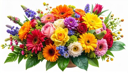Flower arrangement or bouquet colorful spring flowers isolated on transparent backgrounds.