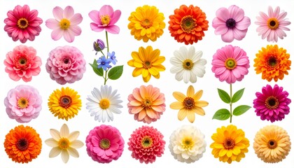 Single flowers collection, set isolated on transparent white background