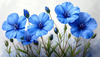 Flax blue flowers  on transparent background