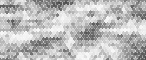 Gray, black, white beehive background. Honeycomb, bees hive cells pattern. Bee honey shapes. Vector geometric seamless texture symbol. Hexagon, hexagonal raster, mosaic cell sign or icon. Gradation.