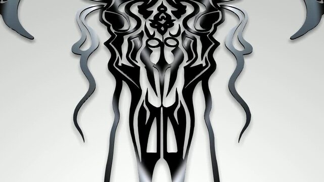 Cinematic Flow across Abstract Black Pattern Displaying Mystical Goat Head, Elegant Tattoo Artwork or Unique Symbol for Premium Fashion Graphic