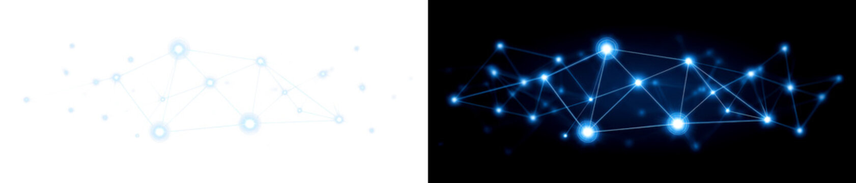 Abstract of Connected Tech Nodes in Stylized Design Display on Transparent and Black Background, cutout, png