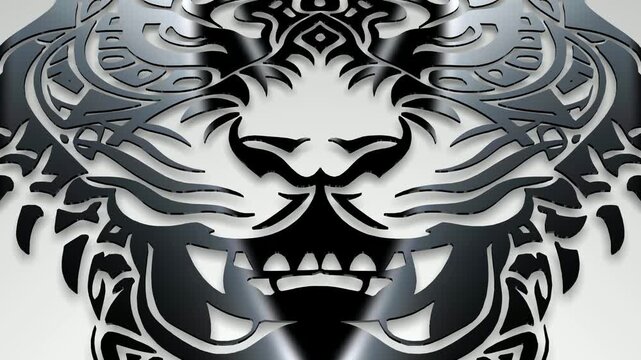 Graceful Camera Slide over Abstract Black Pattern of Leopard Head, Exclusive Tattoo Illustration or Premium Minimalist Graphic Design Artwork