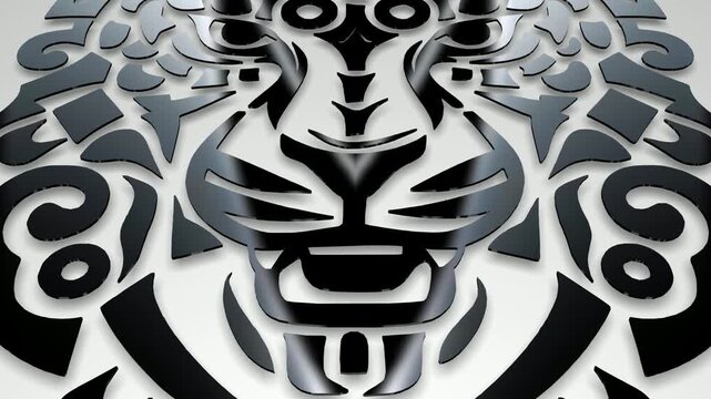 Smooth Camera Movement across Abstract Black Pattern Featuring Leopard Head, Unique Tattoo Concept or Refined Luxury Graphic Design for Apparel