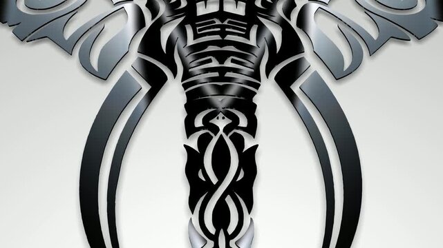 Dynamic Camera Slide over Abstract Black Pattern Showing Elephant Head, Unique Tattoo Artwork or Elegant Decorative Concept for T-Shirt Design