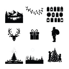 Collection of christmas themed silhouette graphics silhouette