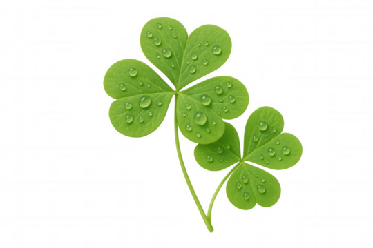 Shamrock clover leaf with fresh raindrops on green leaves, symbolizing luck and st. Patrick's day celebration