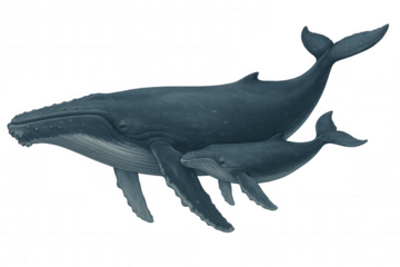 Humpback whale mother and calf swimming together, illustrating marine life, family bonding, and ocean conservation