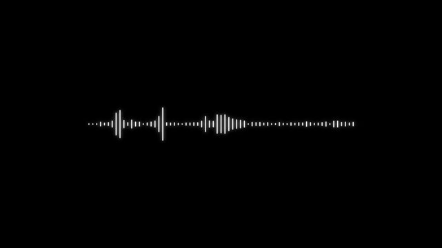 Abstract white audio frequency waveform animation on transparent background, 4k sound visualizer spectrum loop, minimal digital sound wave effect for music studio and media projects