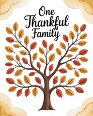 One thankful family tree isolated on white background