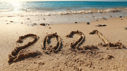 2021 year message handwritten in sand on beautiful beach background new years concept no logos no brands ar 169