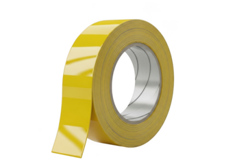 Yellow adhesive tape roll close up isolated on transparent background