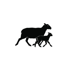 Obraz premium Mother sheep and lamb silhouette