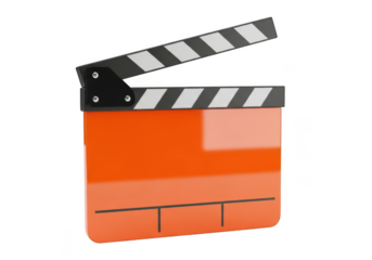 Orange clapper board for movie isolated on transparent background