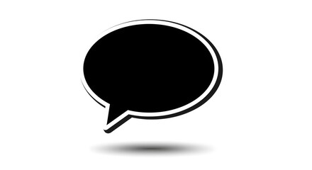 A black speech bubble with a white outline and shadow, isolated on a white background