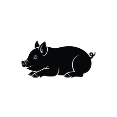 Black piglet silhouette on white background