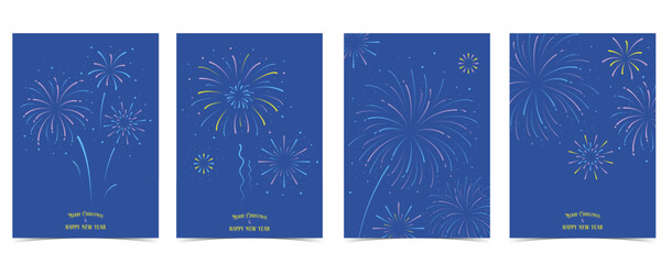 Happy new year festival with yellow firework on dark background for invitation card