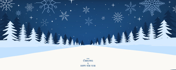 Winter night background with pine tree in forest for Merry Christmas and happy new year invitation card