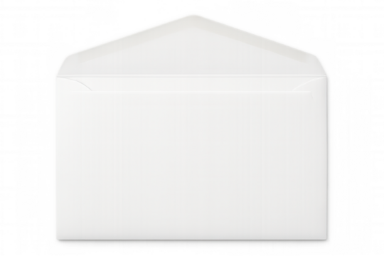 Blank white open envelope showing inside. Clean paper stationery for correspondence or business communication, transparent background