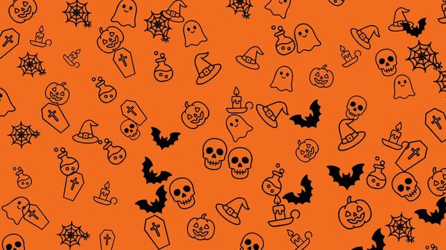 Halloween themed seamless pattern with spooky icons pumpkins bats and spiders